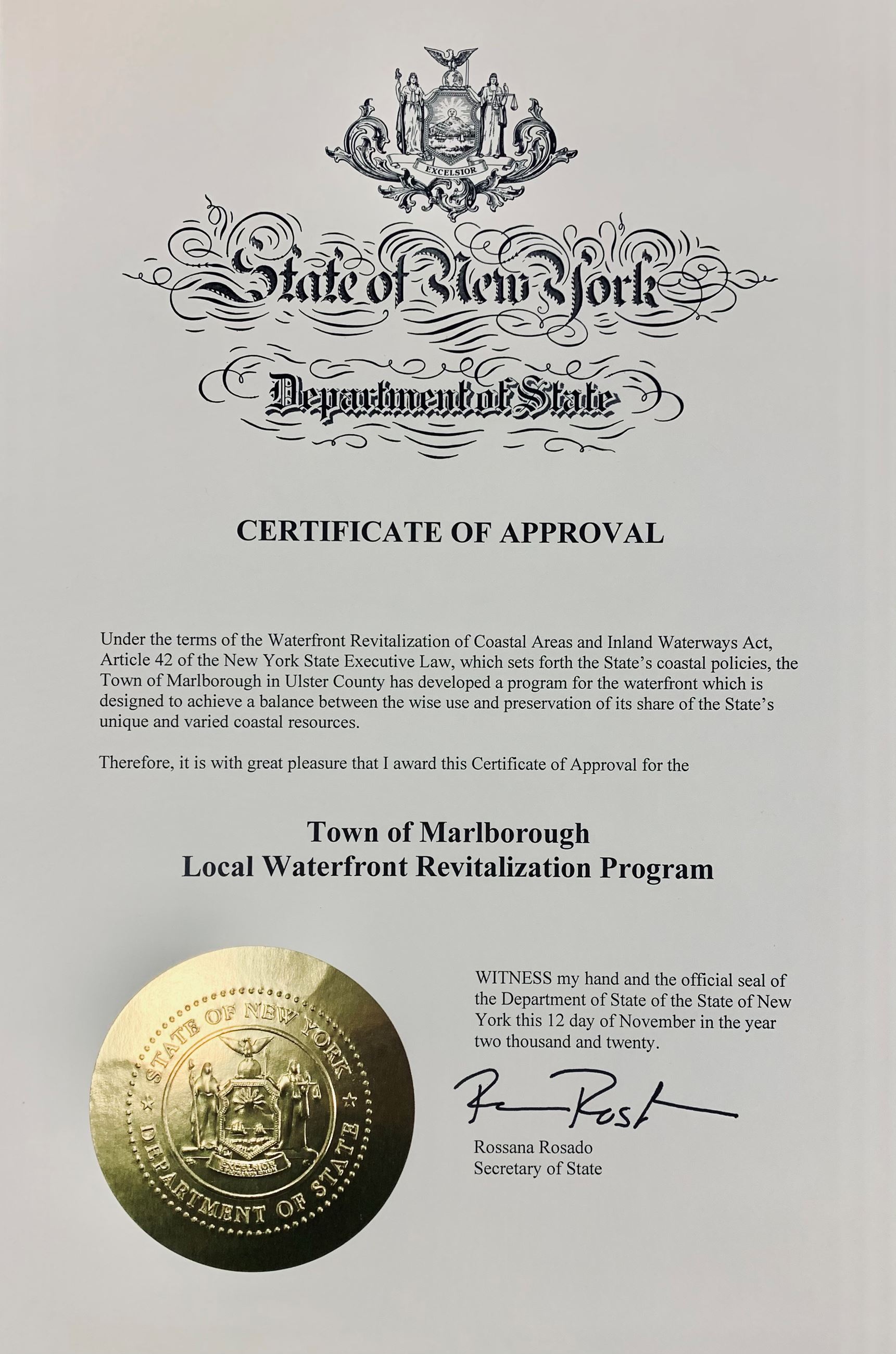 Certificate of Approval LWRP