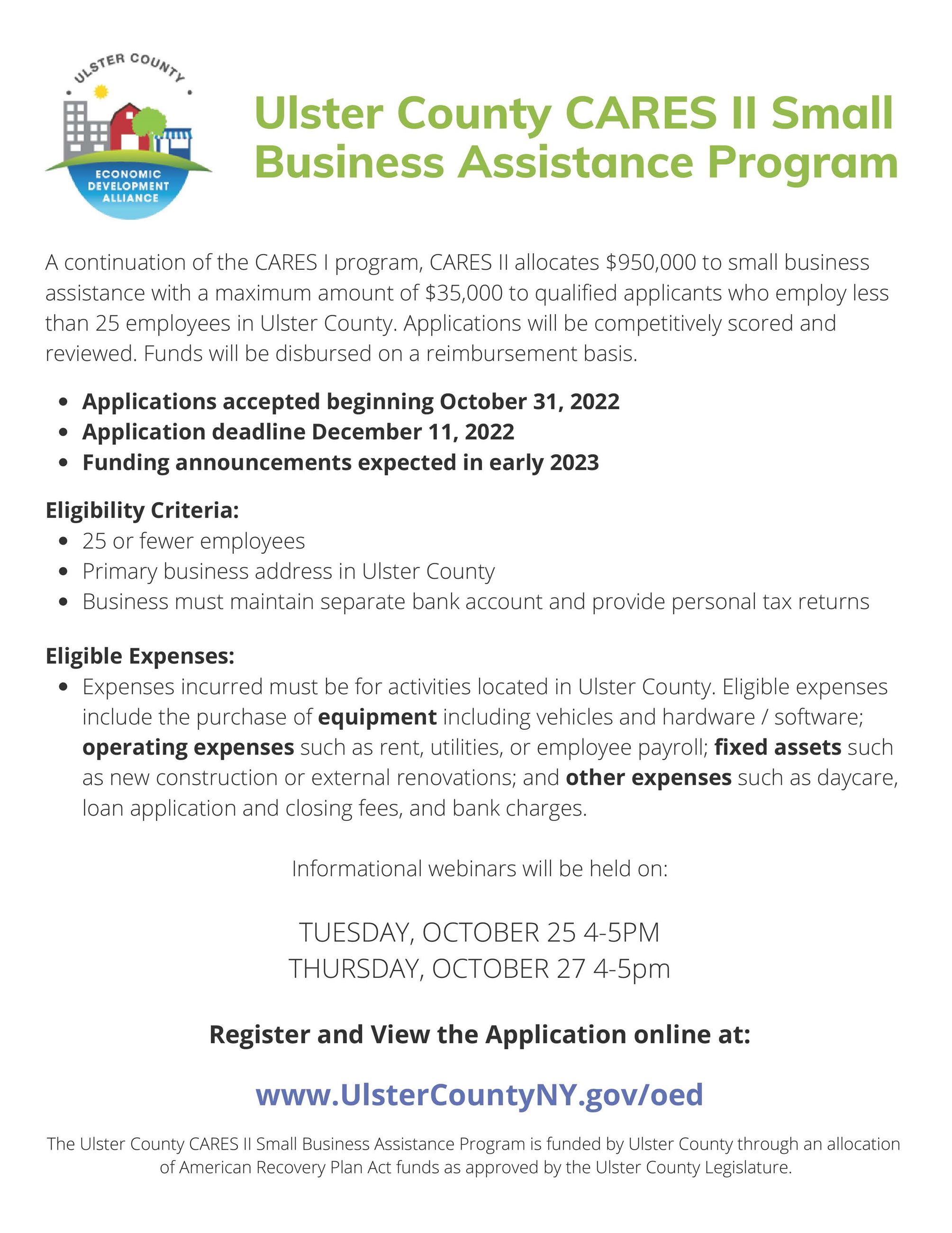 Ulster County CARES II Small Business Assistance Program - Flier (1)