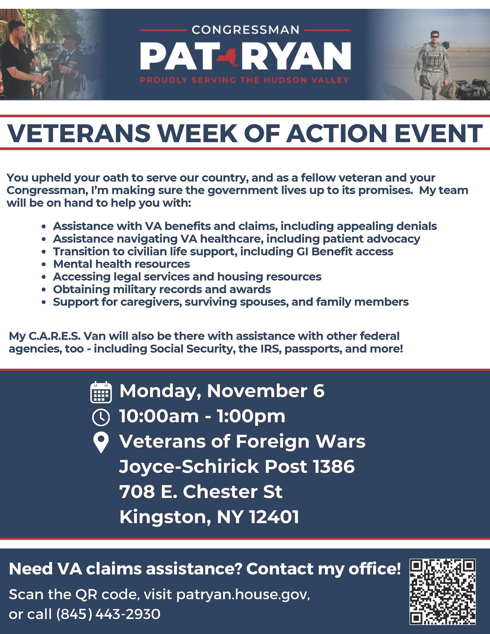 A flyer for CARES Van for assistance with benefits in Ulster County