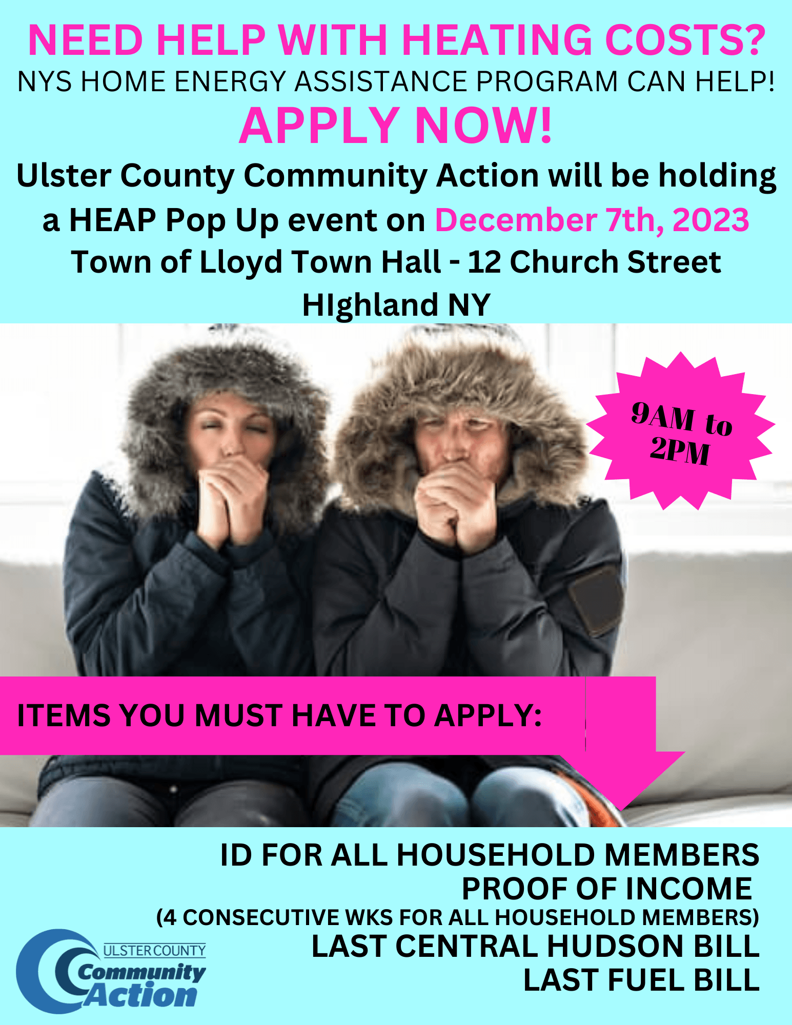 Flyer for HEAP Pop Up Event at Lloyd Town Hall on December 7th